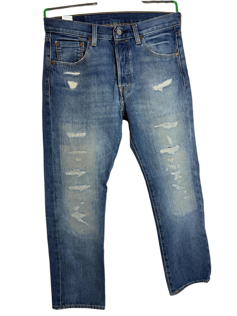 Levis 501 150th Jeans Mens 30x30 Blue Straight Distressed Button Fly Denim